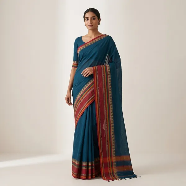 Rangoli_Border_Rama_With_Red_Border_Narayanpet_Pure_Handloom_Cotton_Saree_With_Running_Blouse_Piece_For_Women