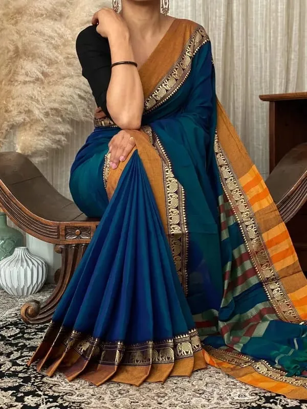 Elephant_Border_Traditional_Handloom_Pure_Mercerized_Cotton_Saree_With_Running_Blouse_Piece_(Rama)