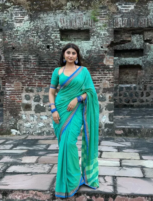 Shraddha_Teal_green_Narayanapet_Pure_Handloom_Masarai_Cotton_Saree_With_Running_Blouse_Piece_Same_Saree_Color_For_Women