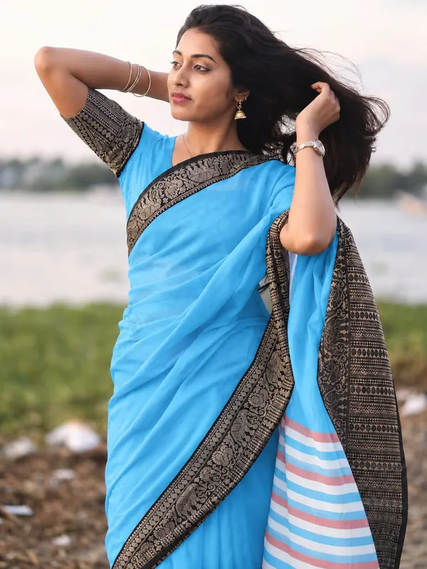 Gopika_Rama_Light_Blue_Narayanpet_Pure_Cotton_Saree_Blouse_Piece_Same_Saree_Color_For_Women