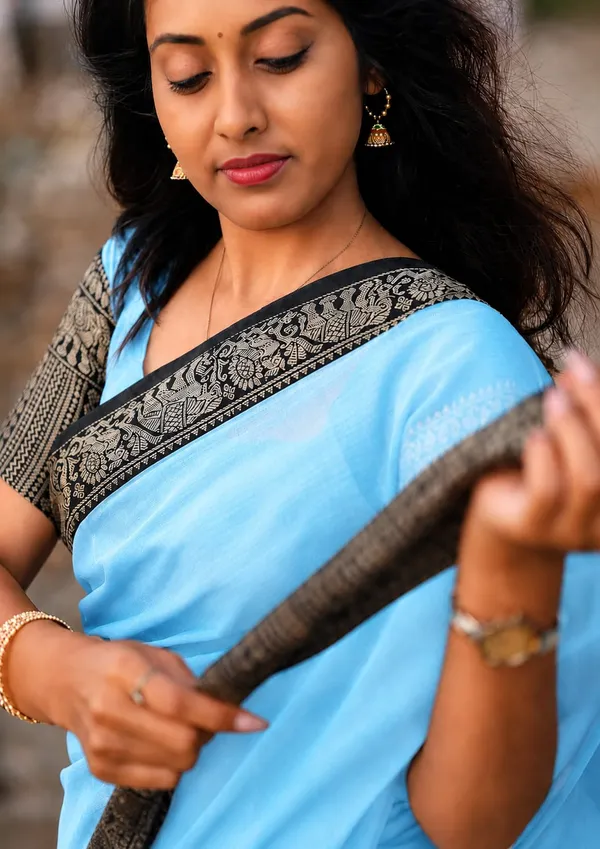 Gopika_Rama_Light_Blue_Narayanpet_Pure_Cotton_Saree_Blouse_Piece_Same_Saree_Color_For_Women