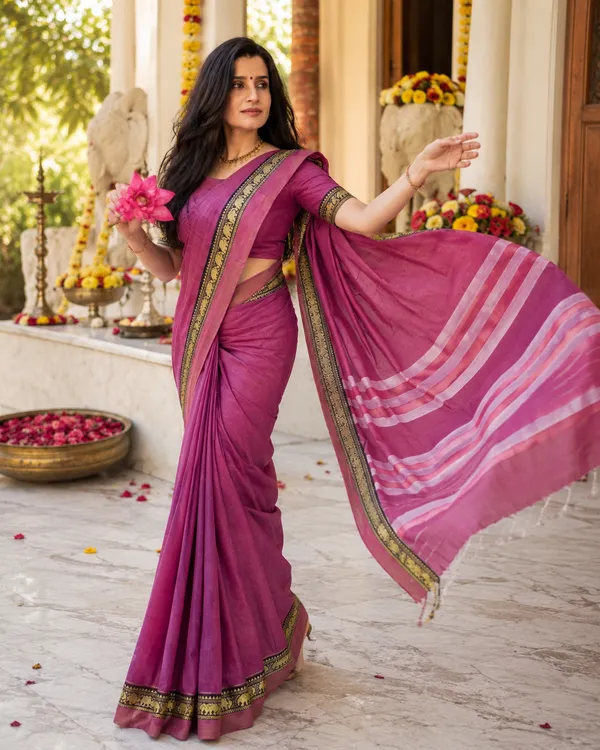 Dual_Tone_Elephant_Pink_Small_Border_Narayanpet_Pure_Handloom_Cotton_Sarees_With_Running_Blouse_Piece_For_Women