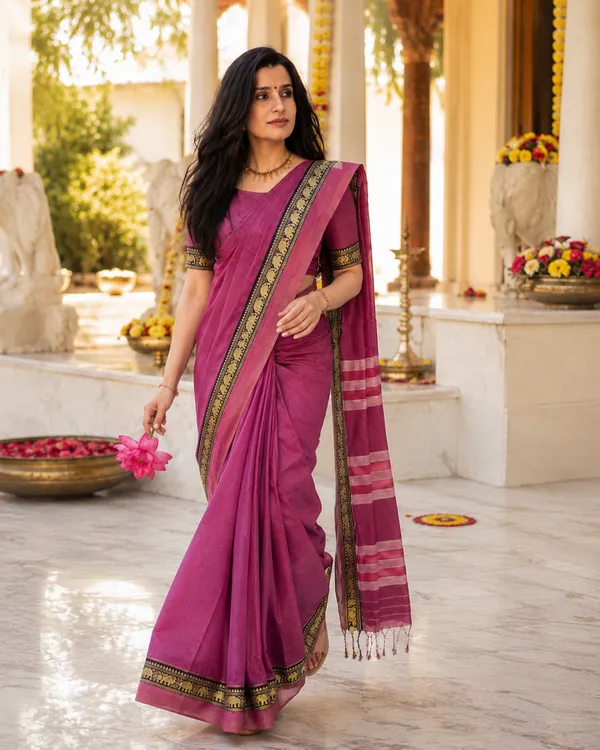 Dual_Tone_Elephant_Pink_Small_Border_Narayanpet_Pure_Handloom_Cotton_Sarees_With_Running_Blouse_Piece_For_Women
