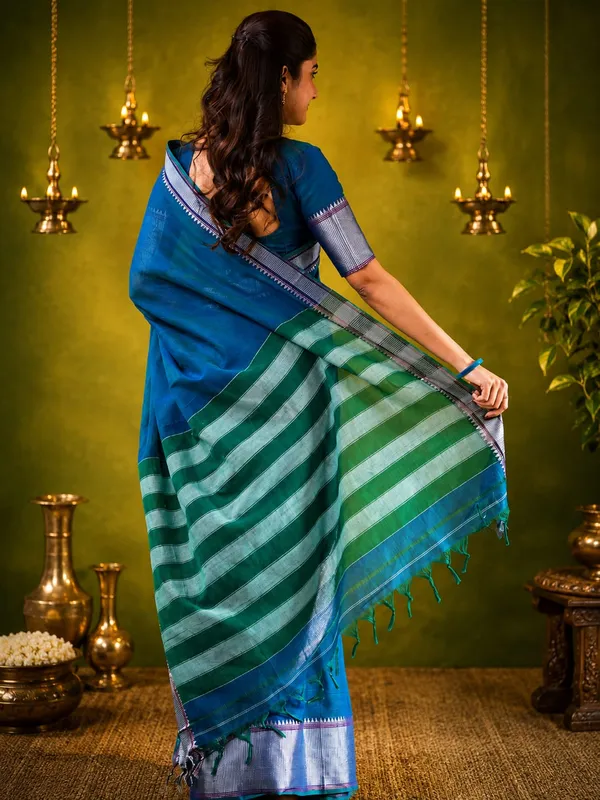 Sahitya_Rama_Blue_Narayanpeth_Pure_Cotton_Saree_With_Running_Blouse_Piece_Same_As_Saree_Color_For_Women