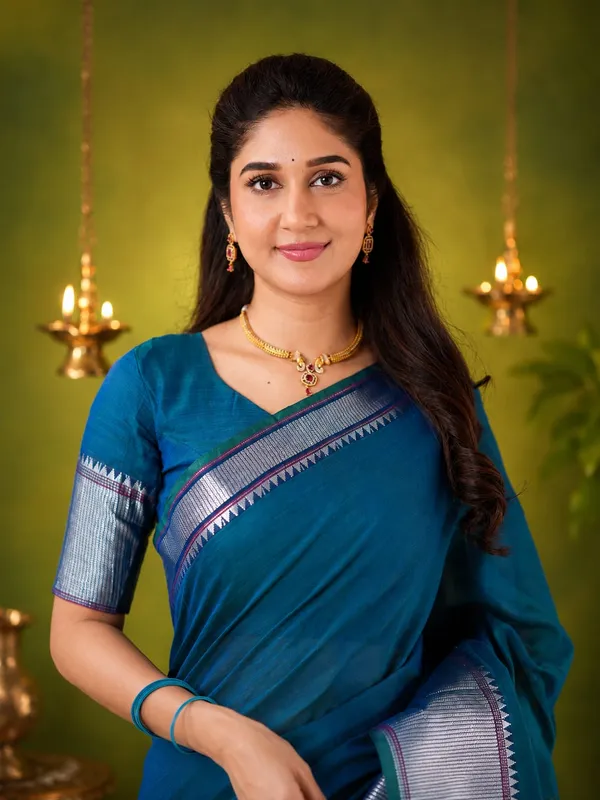 Sahitya_Rama_Blue_Narayanpeth_Pure_Cotton_Saree_With_Running_Blouse_Piece_Same_As_Saree_Color_For_Women