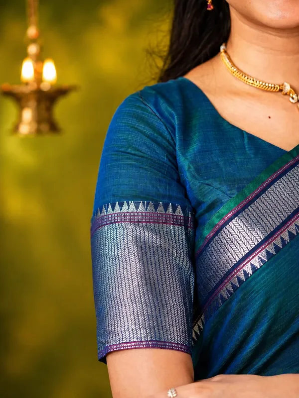 Sahitya_Rama_Blue_Narayanpeth_Pure_Cotton_Saree_With_Running_Blouse_Piece_Same_As_Saree_Color_For_Women