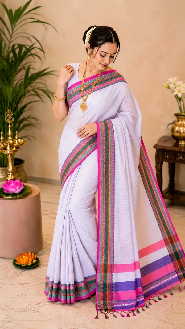 Anuradha_White_Lining_Pattern_Authentic_Pure_Narayanpet_Cotton_Saree_Masarai_Cotton_With_Running_Blouse_Piece_For_Women
