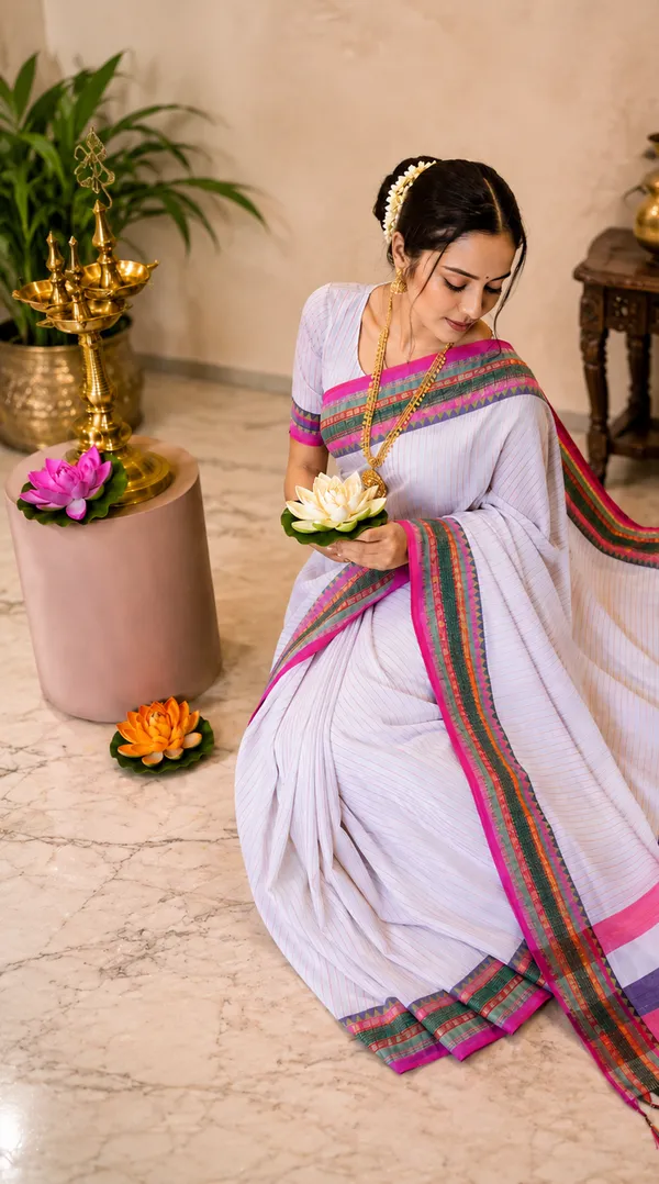 Anuradha_White_Lining_Pattern_Authentic_Pure_Narayanpet_Cotton_Saree_Masarai_Cotton_With_Running_Blouse_Piece_For_Women