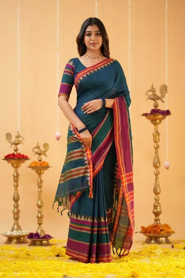 Rangoli_Border_Rama_Magenta_Burder_Narayanpet_Pure_Handloom_Cotton_Saree_With_Running_Blouse_Piece_For_Women