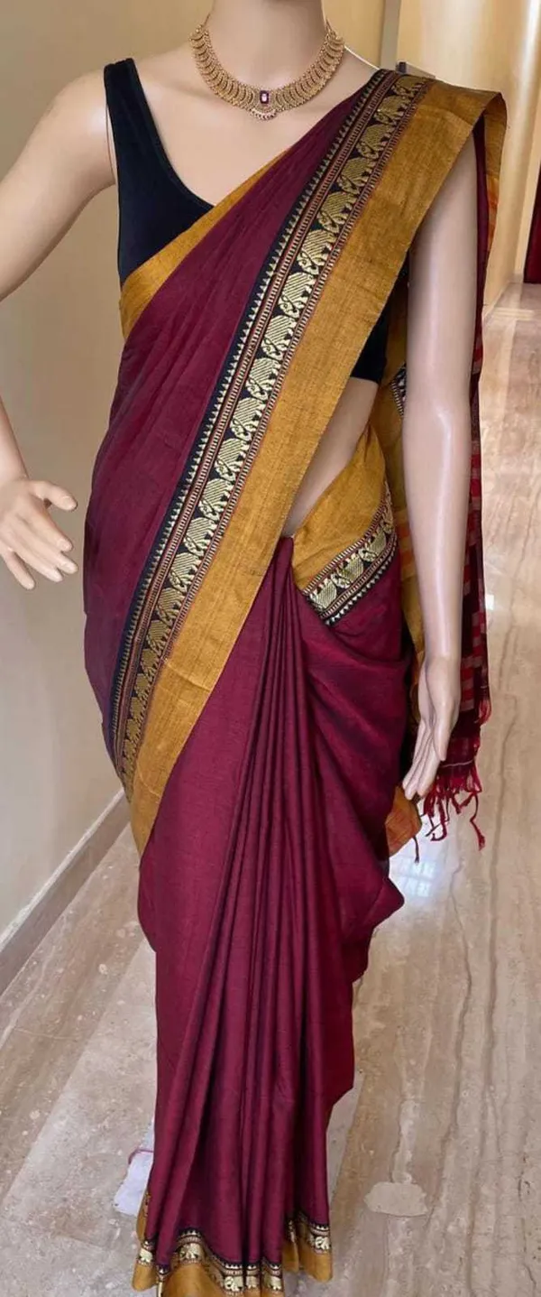 Aranya_Elephant_Border_Traditional_Handloom_Pure_Mercerized_Cotton_Saree_With_Running_Blouse_For_Women
