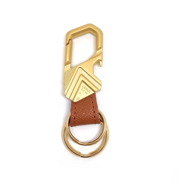 Festilo_Luxury_Gold_Metal_Carabiner_Keychain_with_Integrated_Bottle_Opener_|_Heavy-Duty_EDC_Key_Organizer_with_Textured_Tan_Leather_Strap_&_Dual_Split_Rings_for_Car,_Bike,_Home_&_Office_Keys_|_Premium_Gift_for_Men_&_Women