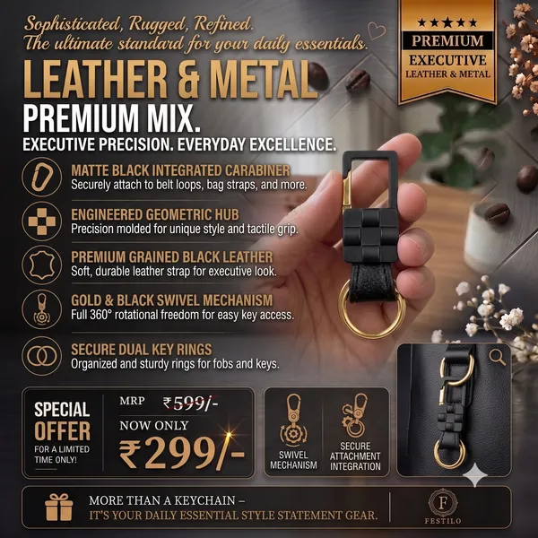 Festilo_Premium_Black_Grained_Leather_&_Metal_Carabiner_Keychain_for_Men_&_Women_|_Heavy_Duty_Key_Organizer_with_Quick-Release_Snap_Hook,_Swivel_Hub,_&_Secure_Dual_Rings_for_Car,_Bike,_Home_&_Office_Keys