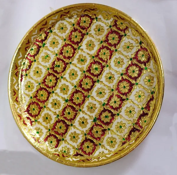 Brown_Stainless_Steel_Meenakari_Pooja_Plate_For_Home_Decor