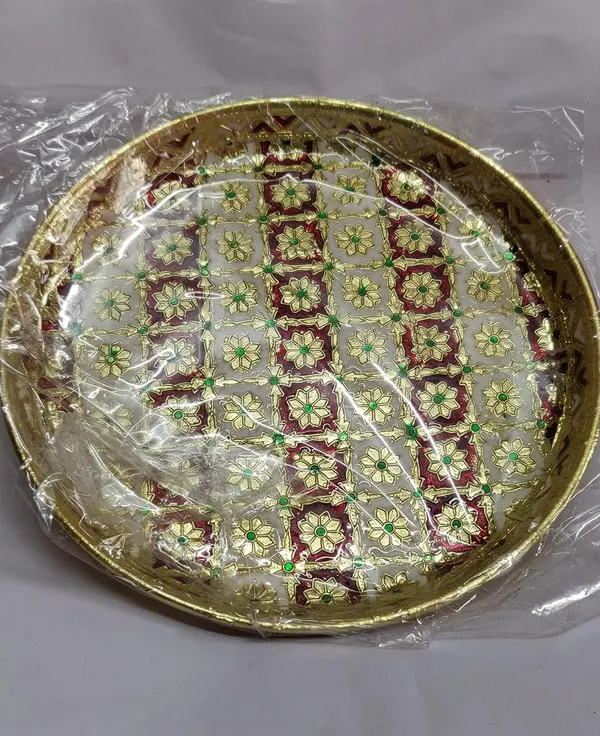Brown_Stainless_Steel_Meenakari_Pooja_Plate_For_Home_Decor
