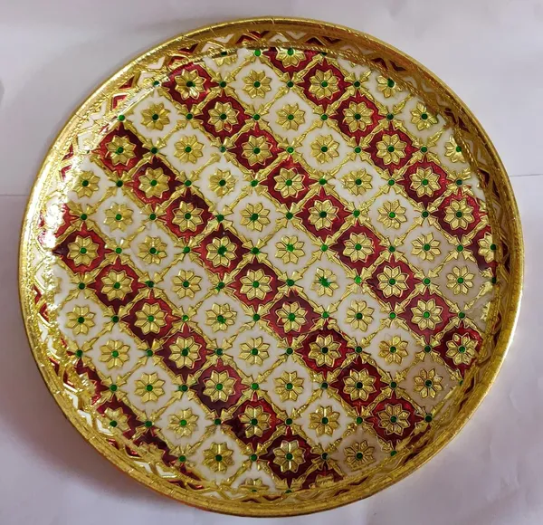 Brown_Stainless_Steel_Meenakari_Pooja_Plate_For_Home_Decor