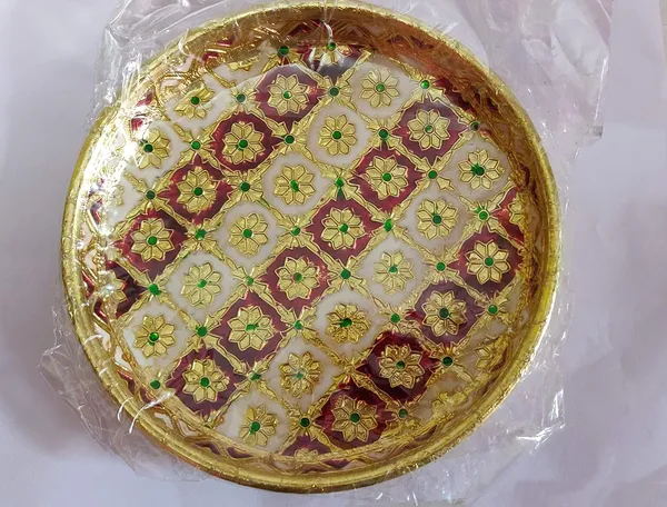 Brown_Stainless_Steel_Meenakari_Pooja_Plate_For_Home_Decor