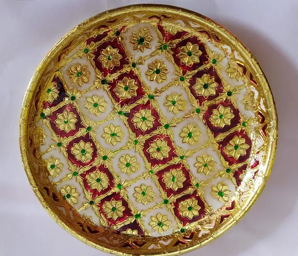 Brown_Stainless_Steel_Meenakari_Pooja_Plate_For_Home_Decor