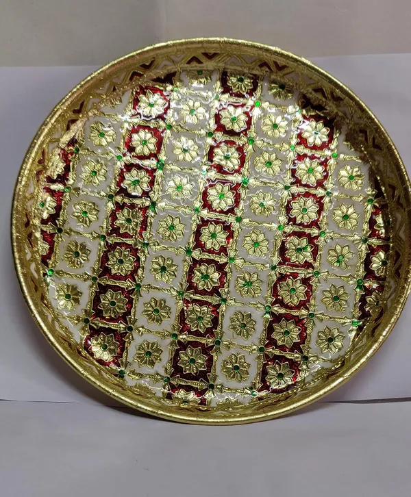 Brown_Stainless_Steel_Meenakari_Pooja_Plate_For_Home_Decor