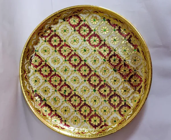 Brown_Stainless_Steel_Meenakari_Pooja_Plate_For_Home_Decor