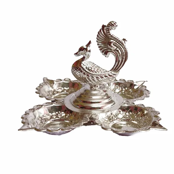 Brown_German_Silver_Panchmukhi_Diya_For_Home_Decor