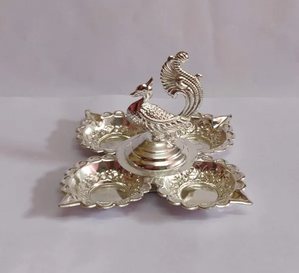 Brown_German_Silver_Panchmukhi_Diya_For_Home_Decor
