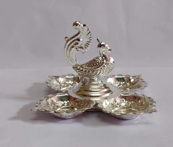 Brown_German_Silver_Panchmukhi_Diya_For_Home_Decor