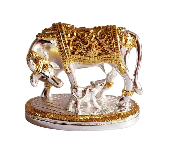 Silver_And_Gold_Metal_Cow_Figurine_For_Home_Decor