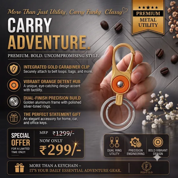 Festilo_Heavy-Duty_Dual-Ring_Carabiner_Keychain_|_Premium_Gold_&_Orange_Quick-Release_Key_Organizer_Clip_with_Swivel_Mechanism_for_Car,_Bike,