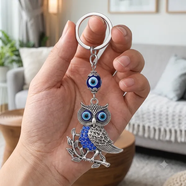 Festilo_Blue_Crystal_Owl_Evil_Eye_Keychain_–_Hand-Woven_Blue_Macrame_Cord_&_Nazar_Battu_Charm_|_Antique_Silver_Filigree_Lucky_Protection_Keyring_for_Car,_Bike,_Handbags_&_Gifting