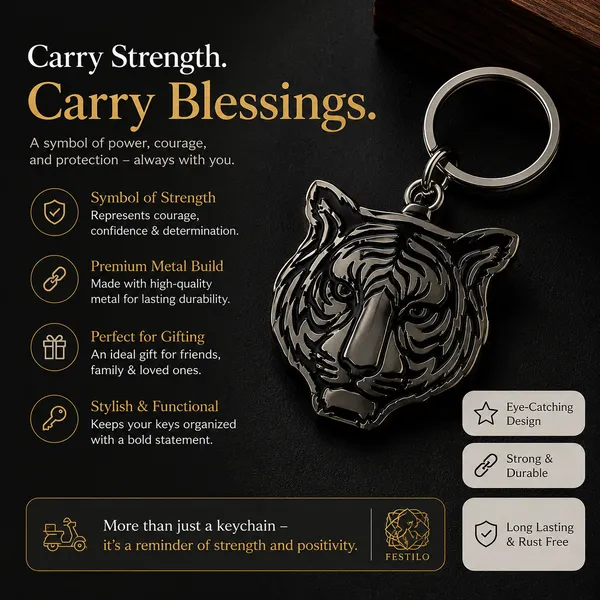 Festilo_Premium_Tiger_Metal_Keychain_|_Stylish_Key_Holder_for_Car,_Bike_&_House_Keys