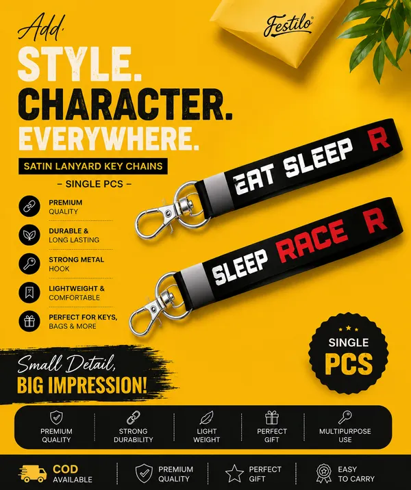 Festilo_Eat_Sleep_Race_Satin_Lanyard_Keychain_Pack_of_1