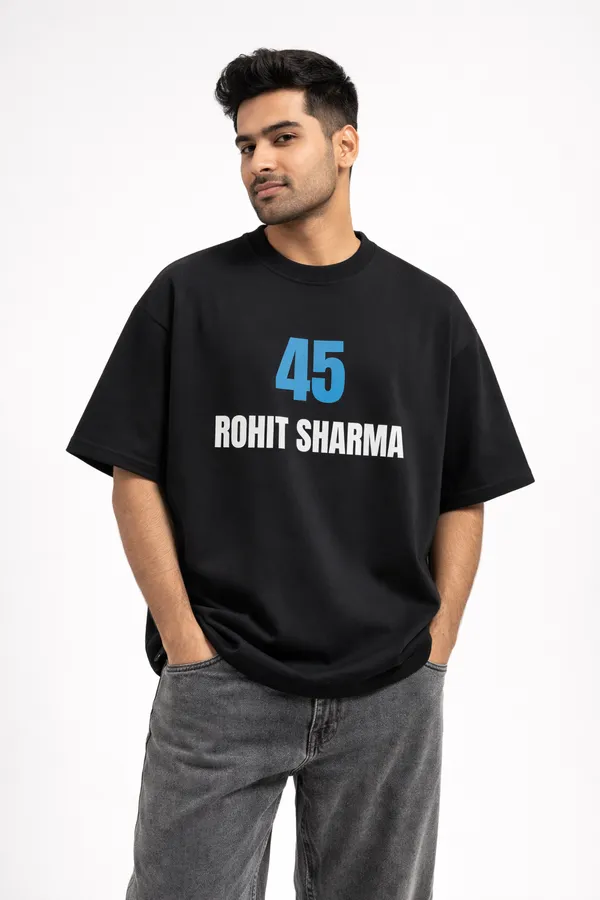 Black_Cotton_Boxy_Fit_Rohit_Sharma_Captain_Tribute_T-Shirt_For_Unisex