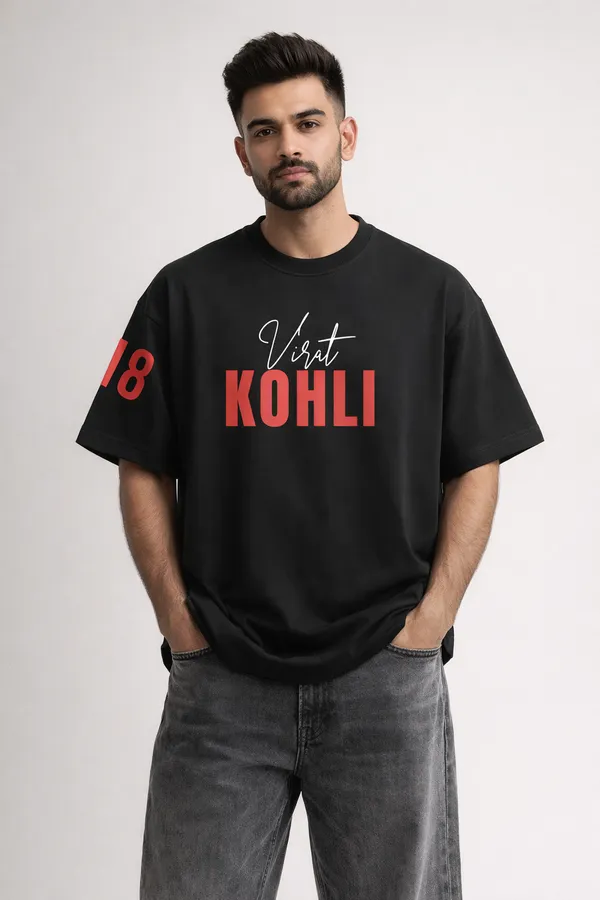 Black_Cotton_Oversized_King_18_Cricket_Graphic_T-Shirt_For_Unisex