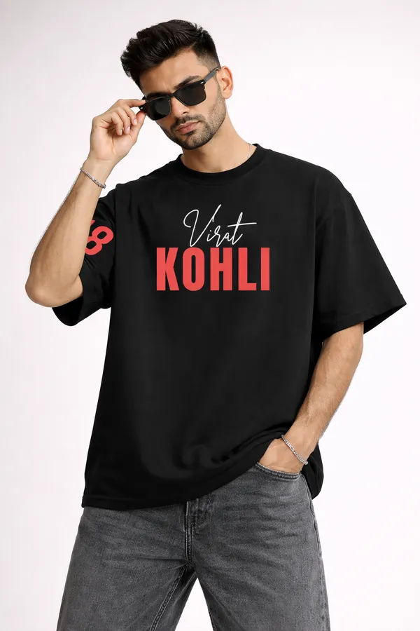 Black_Cotton_Oversized_King_18_Cricket_Graphic_T-Shirt_For_Unisex
