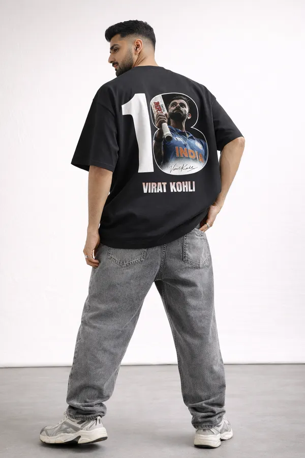 Black_Cotton_Oversized_King_18_Cricket_Graphic_T-Shirt_For_Unisex
