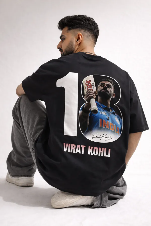 Black_Cotton_Oversized_King_18_Cricket_Graphic_T-Shirt_For_Unisex