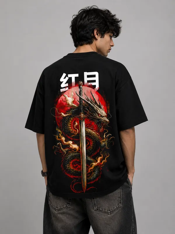 Black_Cotton_Oversized_Dragon_Samurai_Japanese_Graphic_T-Shirt_For_Unisex