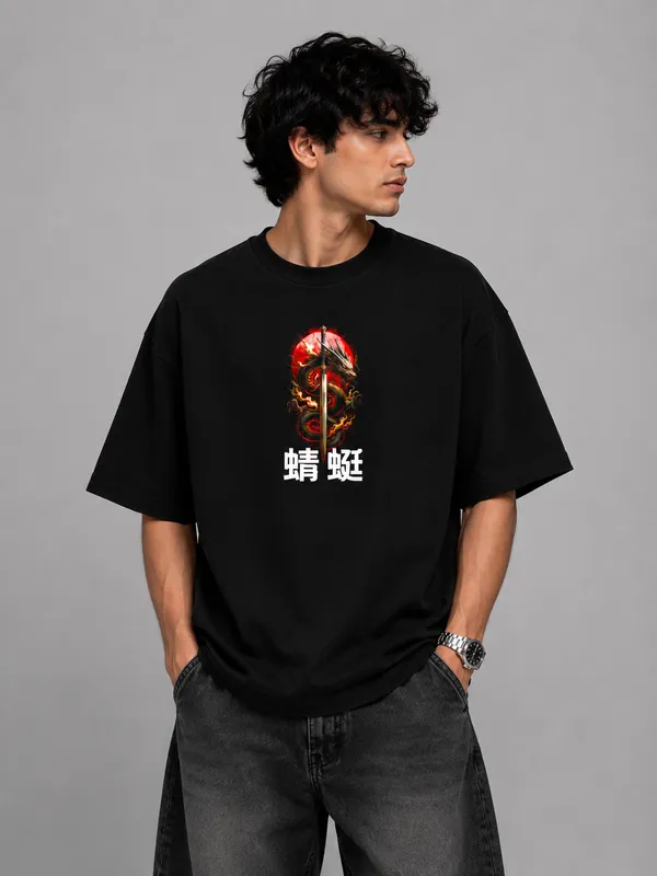 Black_Cotton_Oversized_Dragon_Samurai_Japanese_Graphic_T-Shirt_For_Unisex