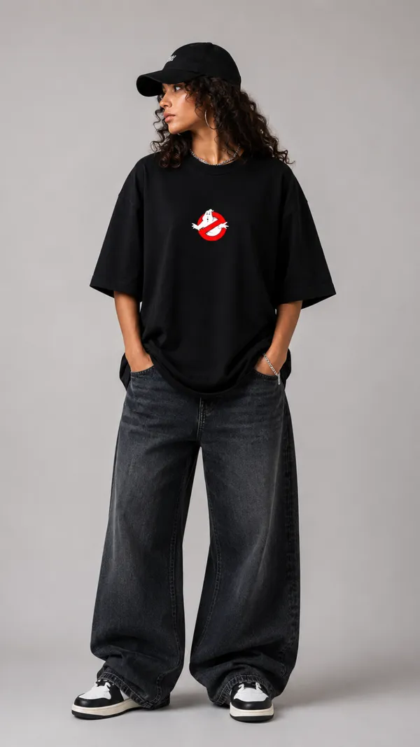 Black_Cotton_Oversized_Ghost_Busters_Graphic_T-Shirt_For_Unisex