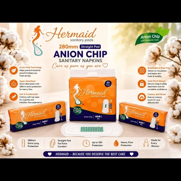 Hermaid_Xl(280Mm)_Cotton_Maxi_Sanitary_Pad_With_Anion_Chip_(White_-_Pack_Of_4