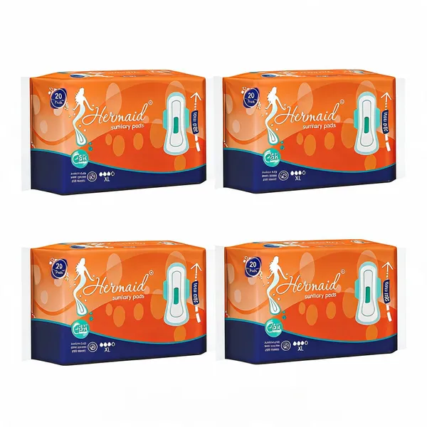 Hermaid_Xl(280Mm)_Cotton_Maxi_Sanitary_Pad_With_Anion_Chip_(White_-_Pack_Of_4