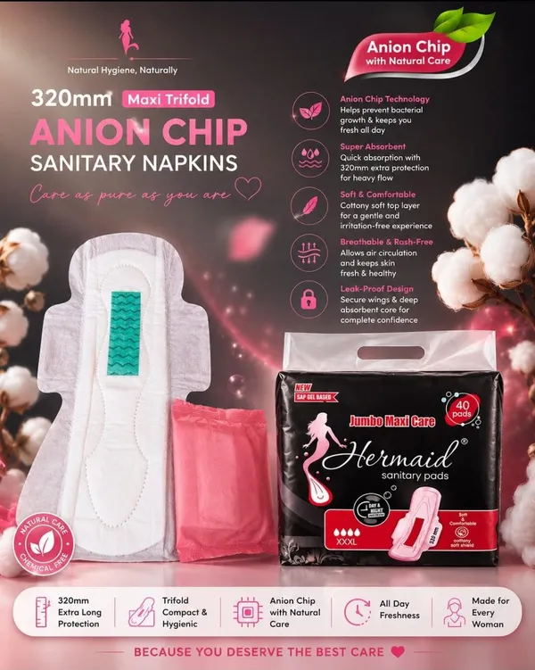 Hermaid_Xxl(320Mm)_Cotton_Maxi_Sanitary_Pad_With_Anion_Chip_(White_-_Pack_Of_3