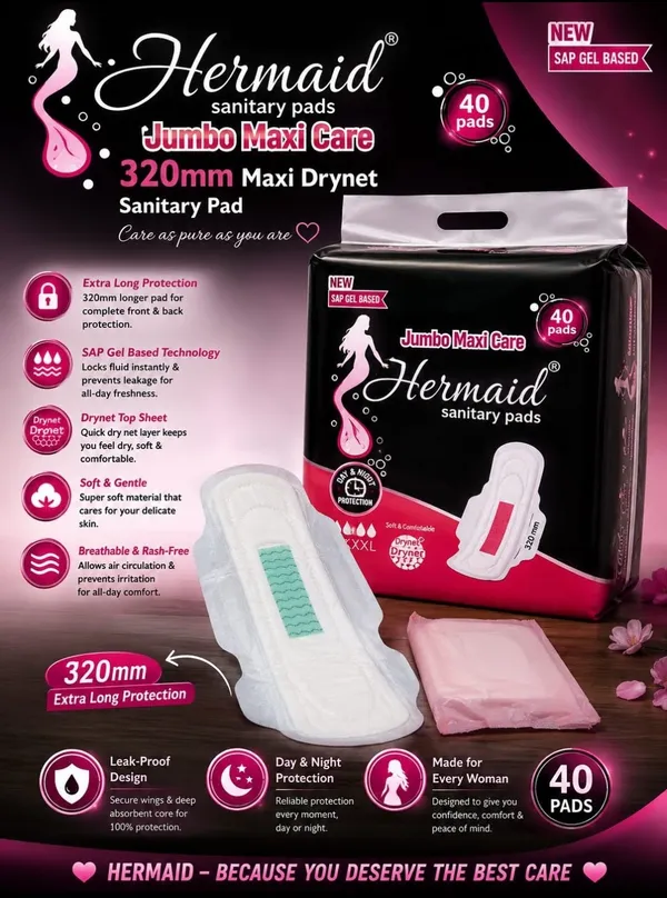 Hermaid_Xxl(320Mm)_Dry-Net_Maxi_Sanitary_Pad_With_Anion_Chip_(White_-_Pack_Of_3