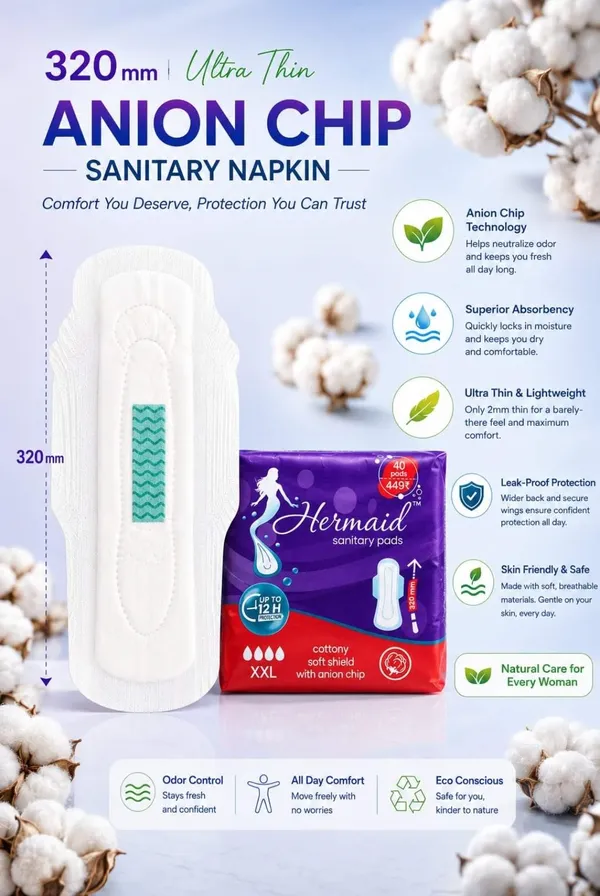 Hermaid_Xxl(320Mm)_Ultra_Sanitary_Pad_With_Anion_Chip_(White_-_Pack_Of_40)