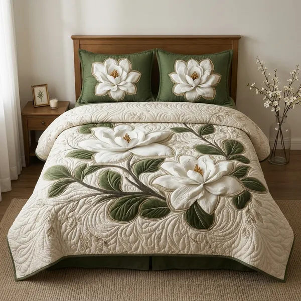 White_And_Green_Glace_Cotton_Bedsheet_Set_For_Home_Furnishing