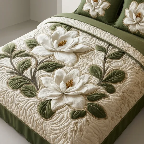 White_And_Green_Glace_Cotton_Bedsheet_Set_For_Home_Furnishing
