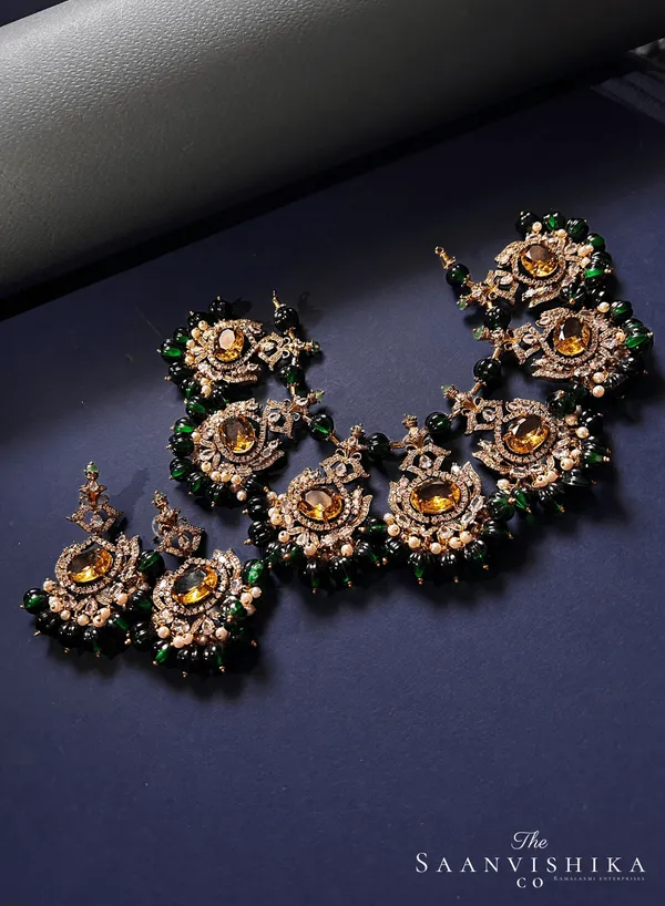 Yellow_Alloy_Victorian_Beads_Necklace_With_Earrings_For_Women