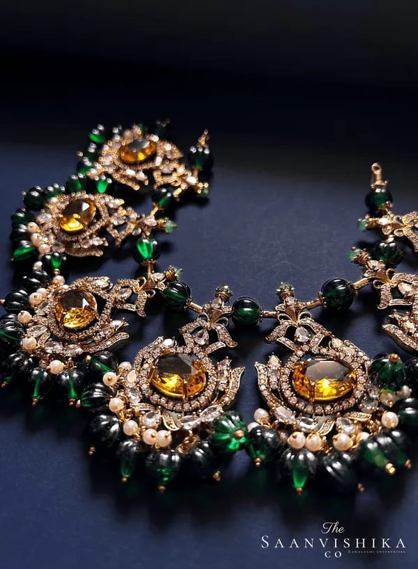 Yellow_Alloy_Victorian_Beads_Necklace_With_Earrings_For_Women