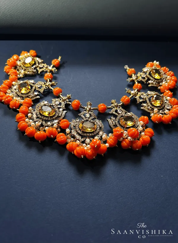 Orange_Alloy_Blend_Victorian_Beads_Necklace_With_Earrings_For_Women