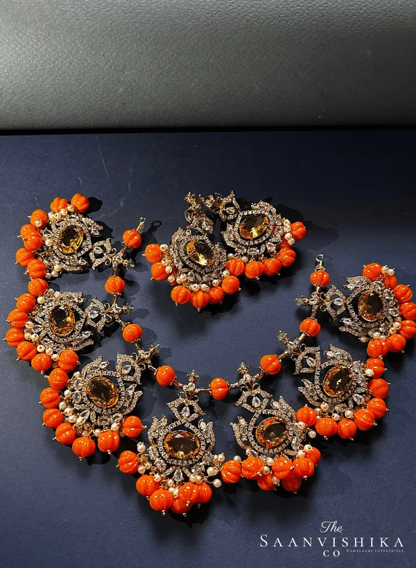Orange_Alloy_Blend_Victorian_Beads_Necklace_With_Earrings_For_Women